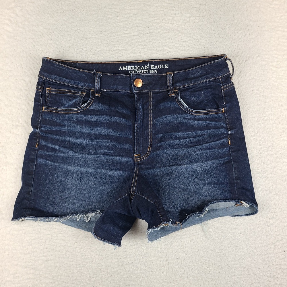American Eagle Jean Shorts Womens 14 Hi Rise Shortie Super Stretch 5" Blue Denim